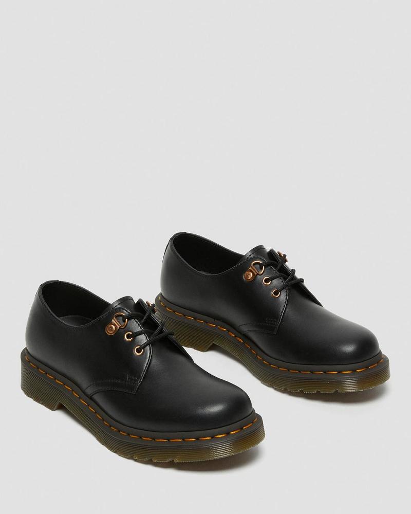 Black Women's Dr Martens 1461 Rose Gold Hardware Leather Oxfords Shoes | CA 367PJJ